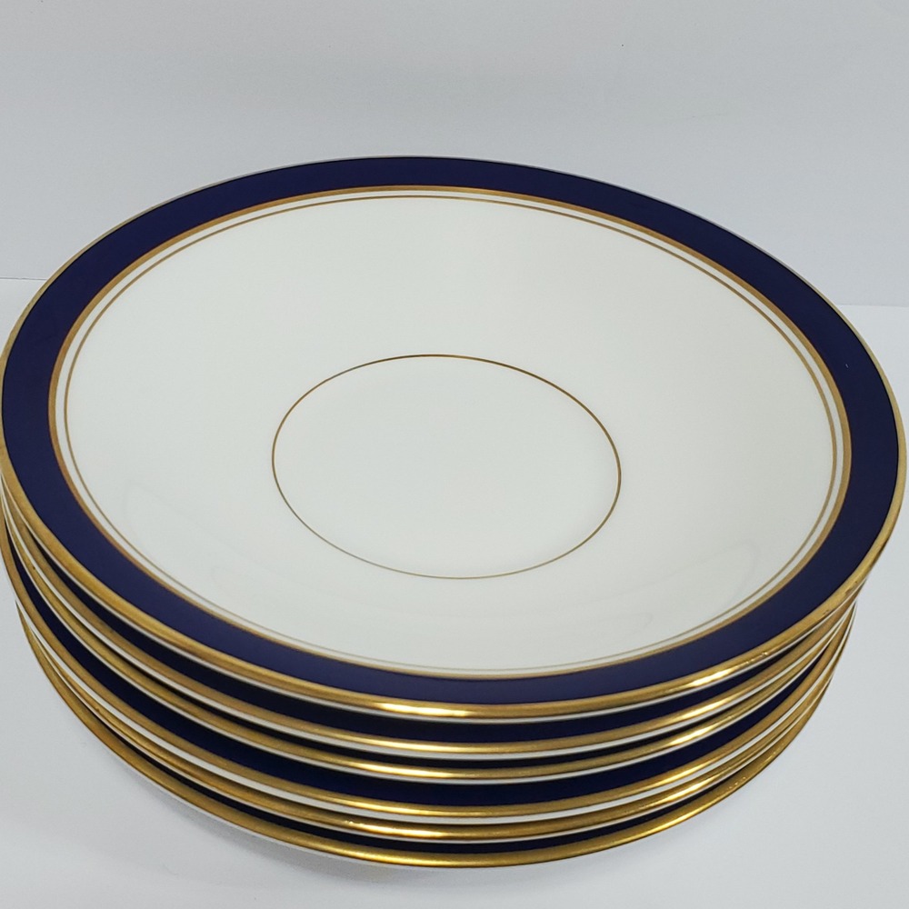 Royal Worcester Howard Saucers Set of 6 Blue Gold Trim Fine Bone China